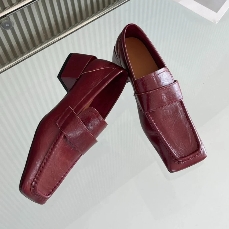 Leather Work Flats Women - Damskie buty na obcasie typu chunky