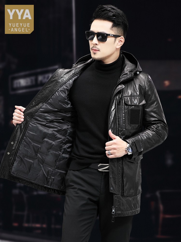 Leather Work Jacket With Hood - Męska Zimowa Ciepła Półdługa Kurtka Robocza
