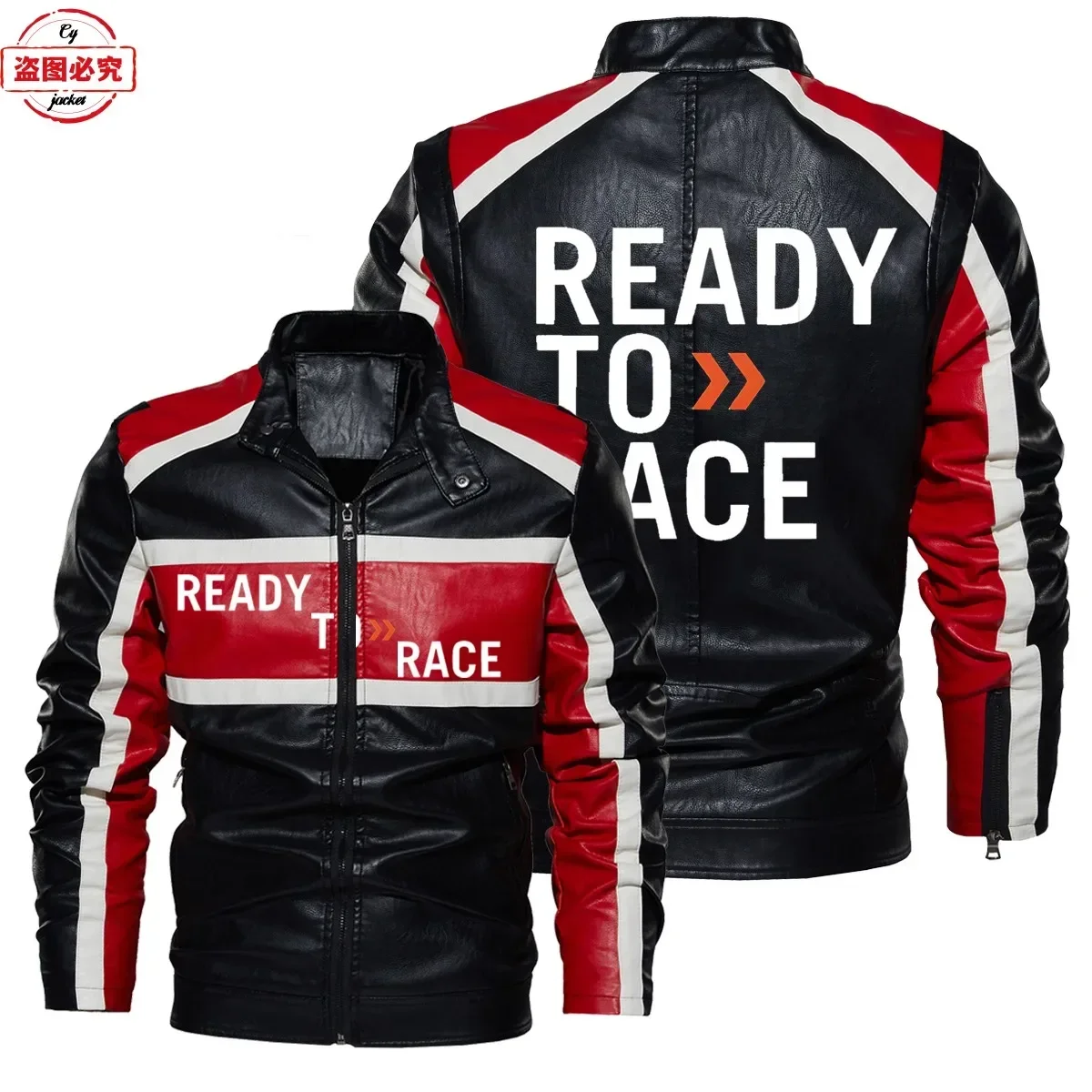 Leather Work Jacket With Hood - Kurtka skórzana z kapturem z nadrukiem