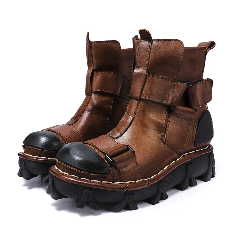 Leather Work Western - Męskie buty motocyklowe z prawdziwej skóry,