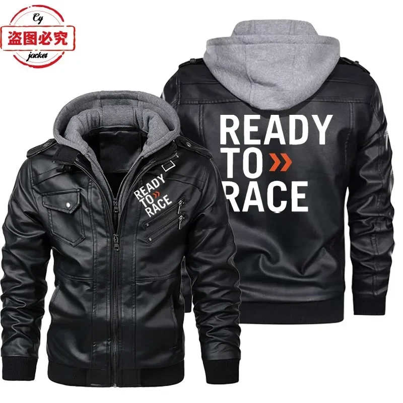 Leather Work Jacket With Hood - Kurtka skórzana z kapturem z nadrukiem
