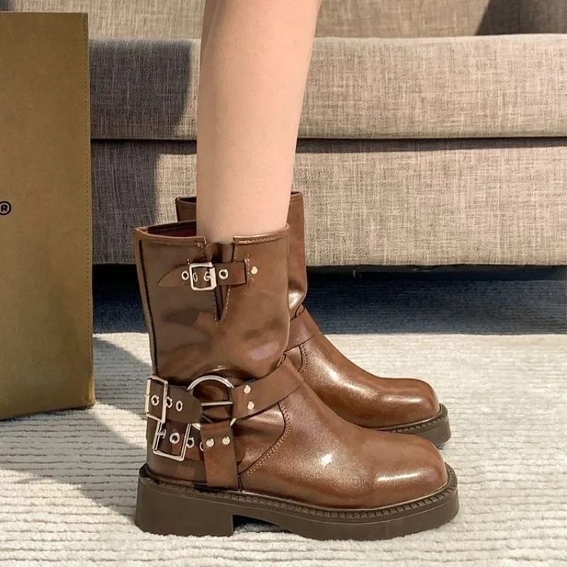 Leather Work Western - Botki damskie Jesienna moda robocza Elegancki