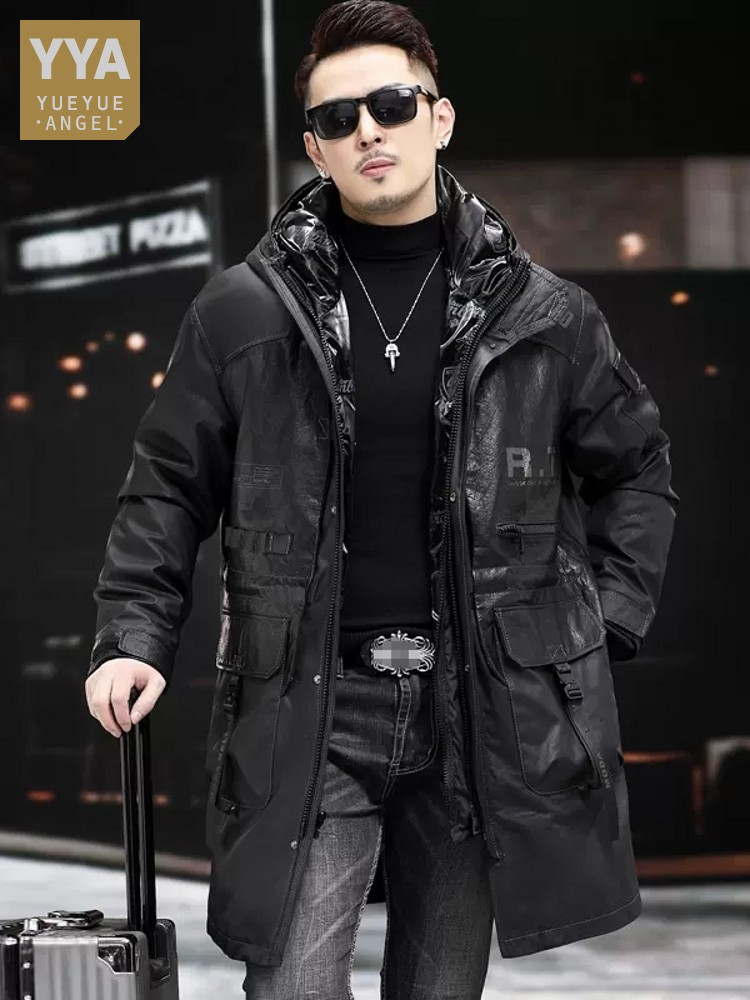 Leather Work Jacket With Hood - Męski płaszcz zimowy z prawdziwej skóry,