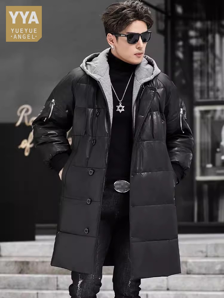 Leather Work Jacket With Hood - Zimowa Nowa Męska Kurtka Puchowa z