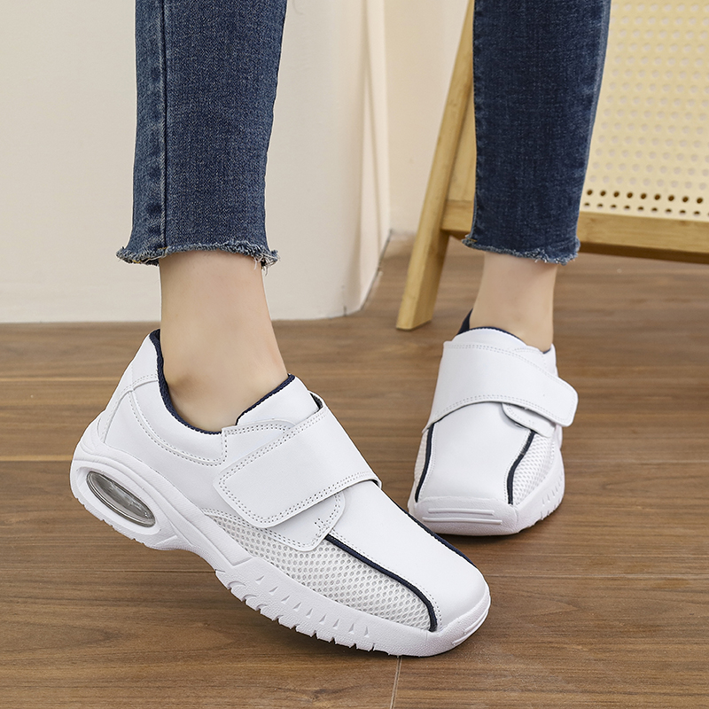 Leather Work Flats Women - Profesjonalne, czysto białe buty pielęgniarskie damskie