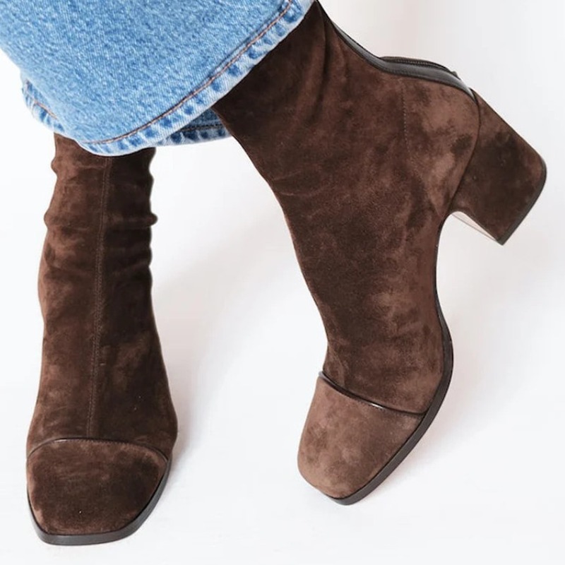 Leather Work Western - Damskie botki z zamszu, szpiczaste, zapinane