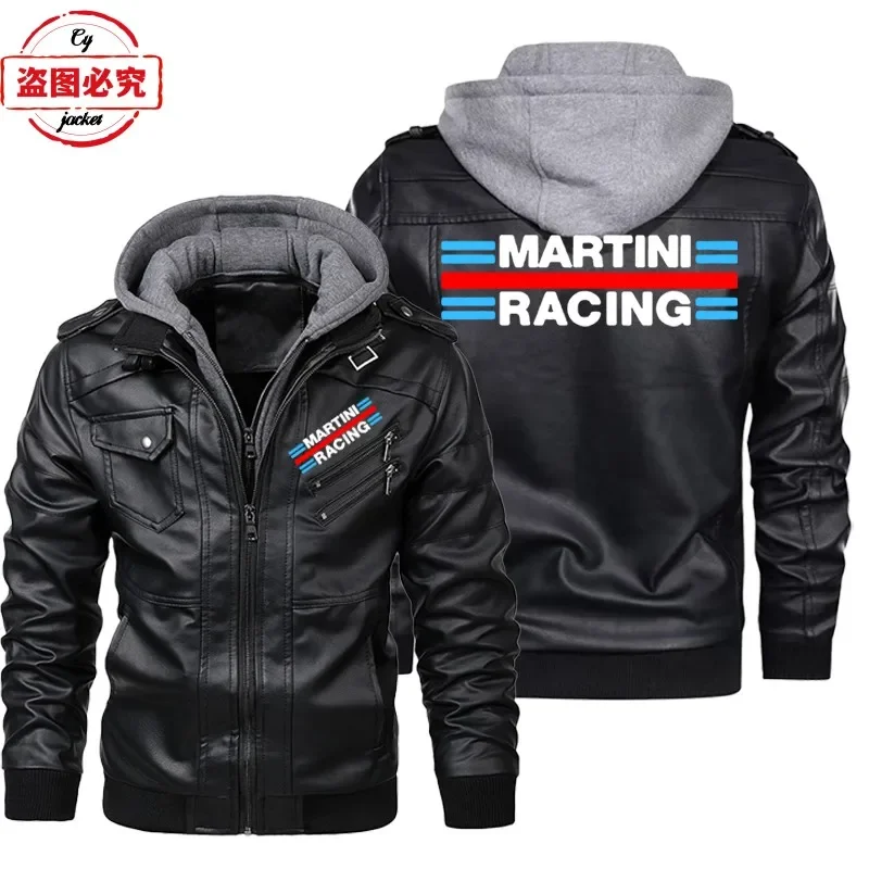 Leather Work Jacket With Hood - Kurtka skórzana męska z kapturem, wiatroodporna,