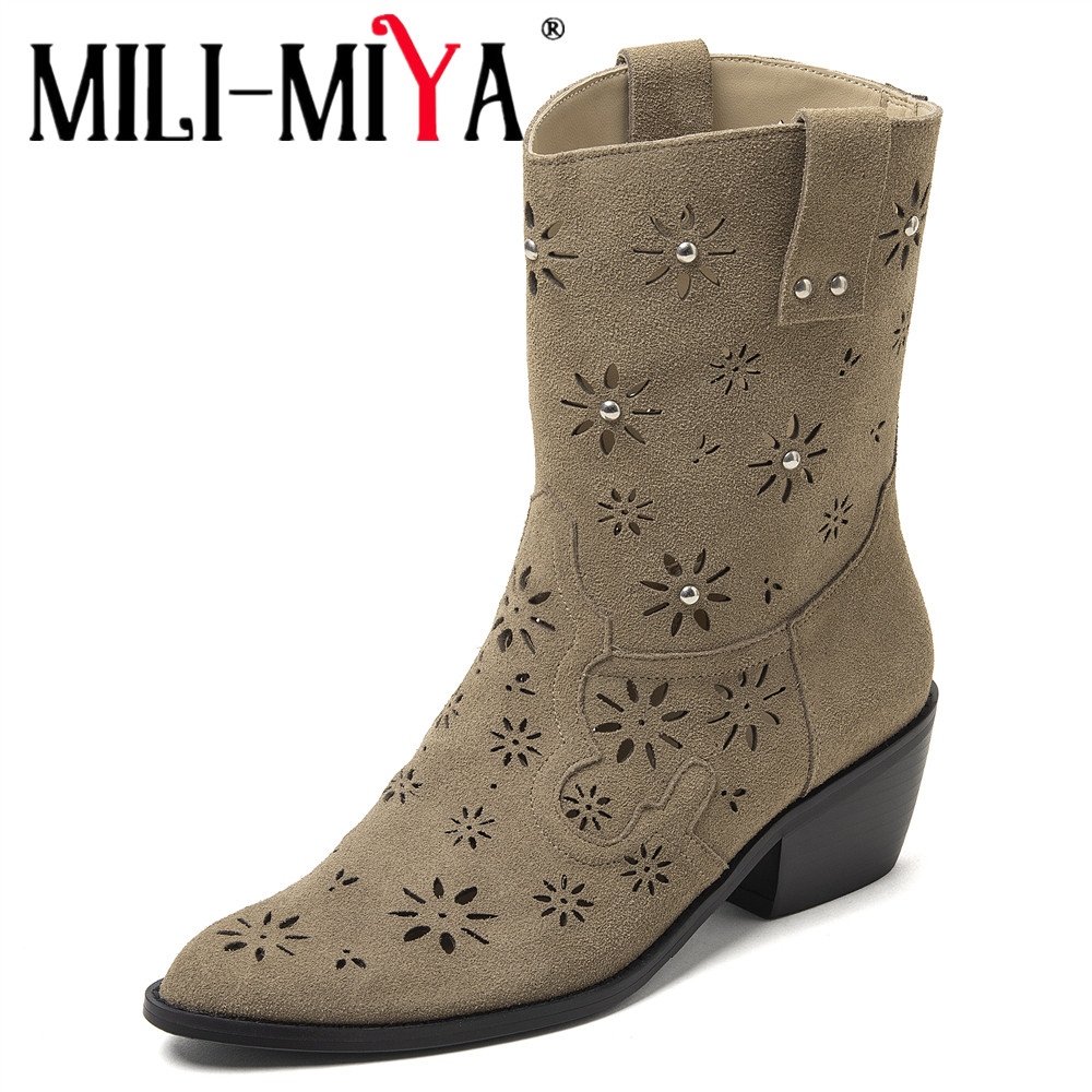 Leather Work Western - MILI-MIYA 2026 Damskie Kowbojki Botki Nowe