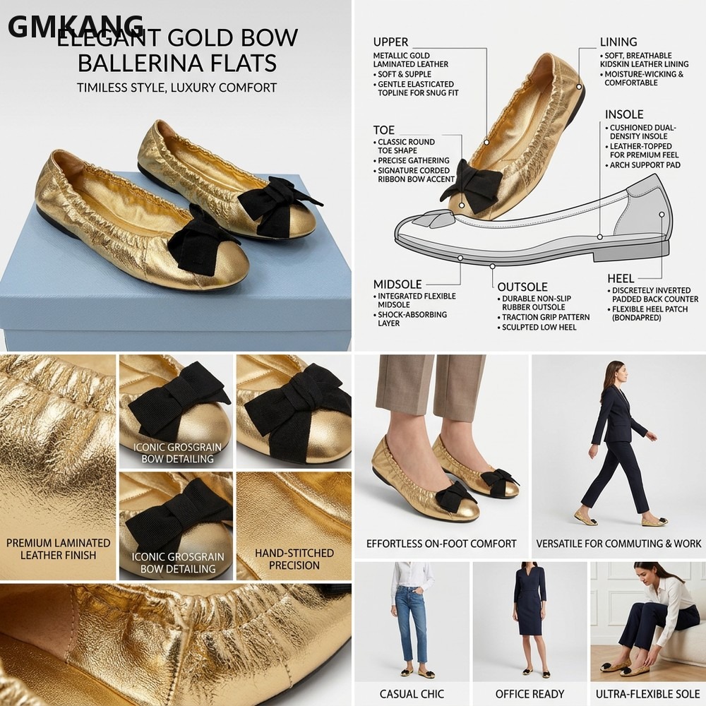 Damskie baleriny z kokardą, pl – Leather Work Flats Women recenzja i cena