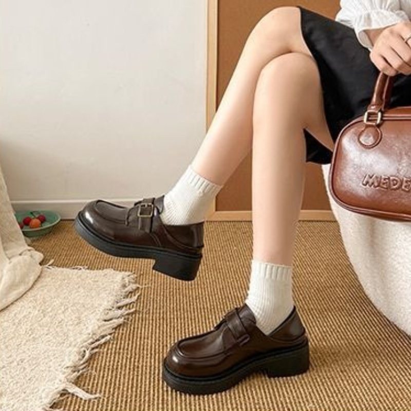 Brązowe skórzane buty damskie  – Leather Work Flats Women recenzja i cena