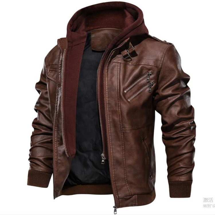 Męskie kurtki z kapturem, kurt – Leather Work Jacket With Hood recenzja i cena
