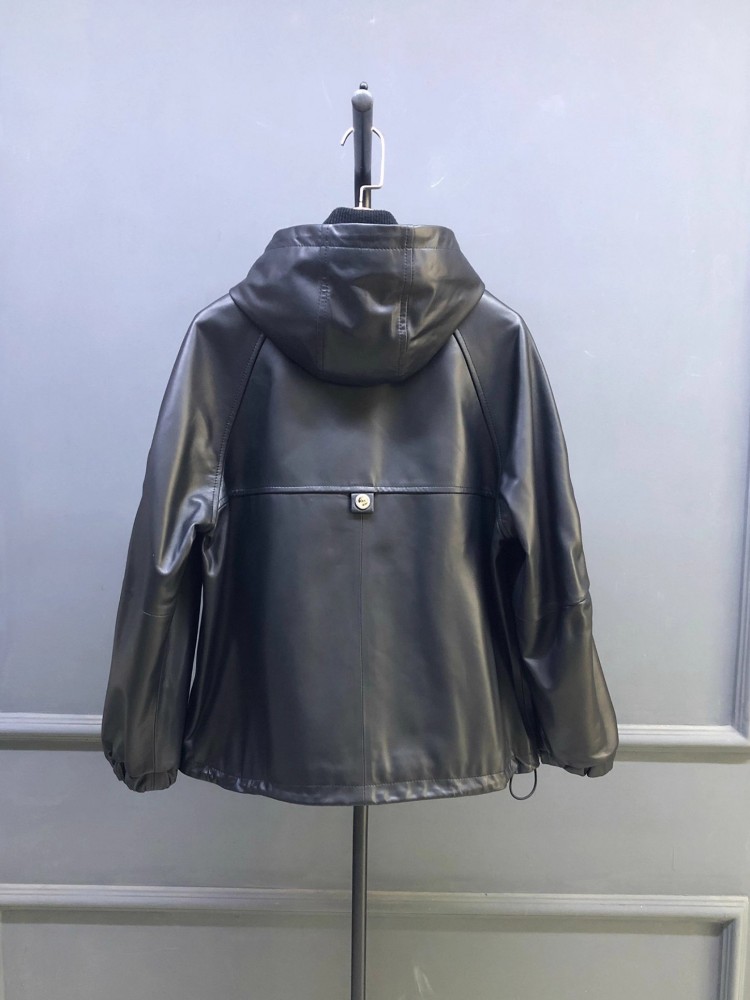 Wyprzedaż Jesienna Damska Krót – Leather Work Jacket With Hood recenzja i cena