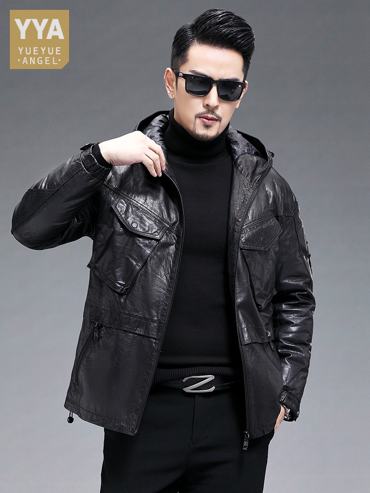 Męska zimowa ciepła kurtka puc – Leather Work Jacket With Hood recenzja i cena