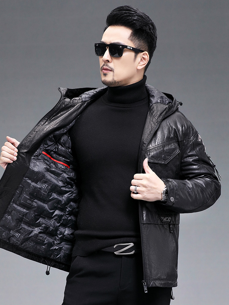 Męska zimowa ciepła kurtka puc – Leather Work Jacket With Hood recenzja i cena