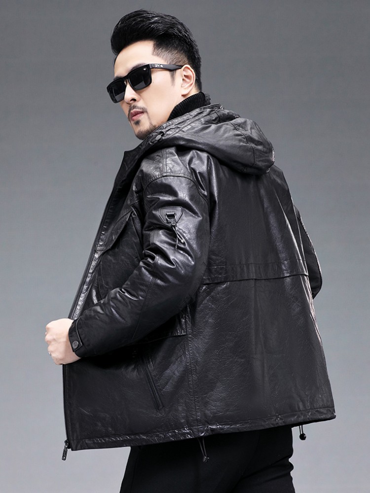 Męska zimowa ciepła kurtka puc – Leather Work Jacket With Hood recenzja i cena