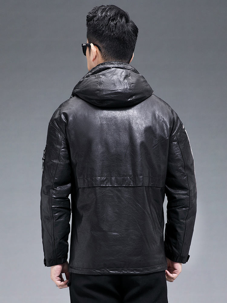 Męska zimowa ciepła kurtka puc – Leather Work Jacket With Hood recenzja i cena