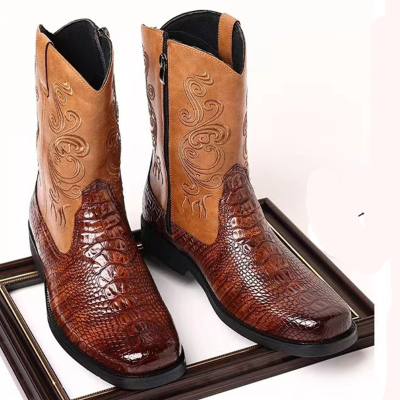 Męskie buty z haftem, retro ko – Leather Work Western recenzja i cena