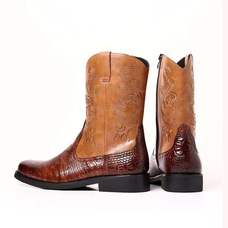 Męskie buty z haftem, retro ko – Leather Work Western recenzja i cena