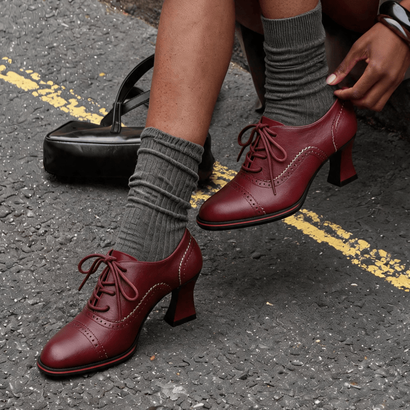 Damskie oksfordki na obcasie z – Leather Work Flats Women recenzja i cena