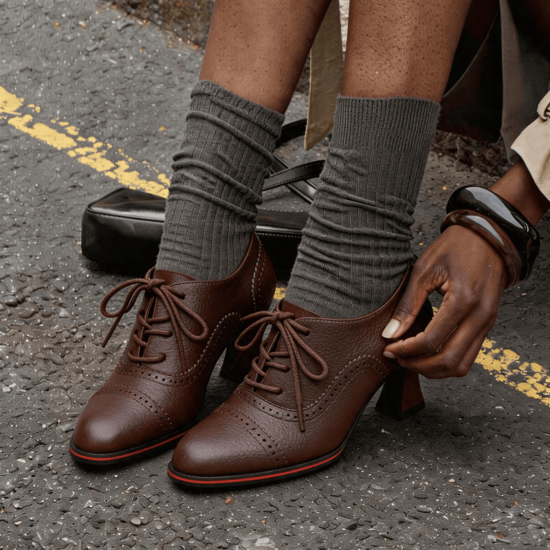 Damskie oksfordki na obcasie z – Leather Work Flats Women recenzja i cena