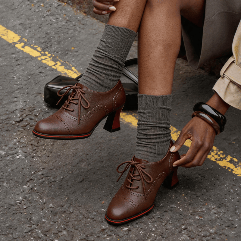 Damskie oksfordki na obcasie z – Leather Work Flats Women recenzja i cena
